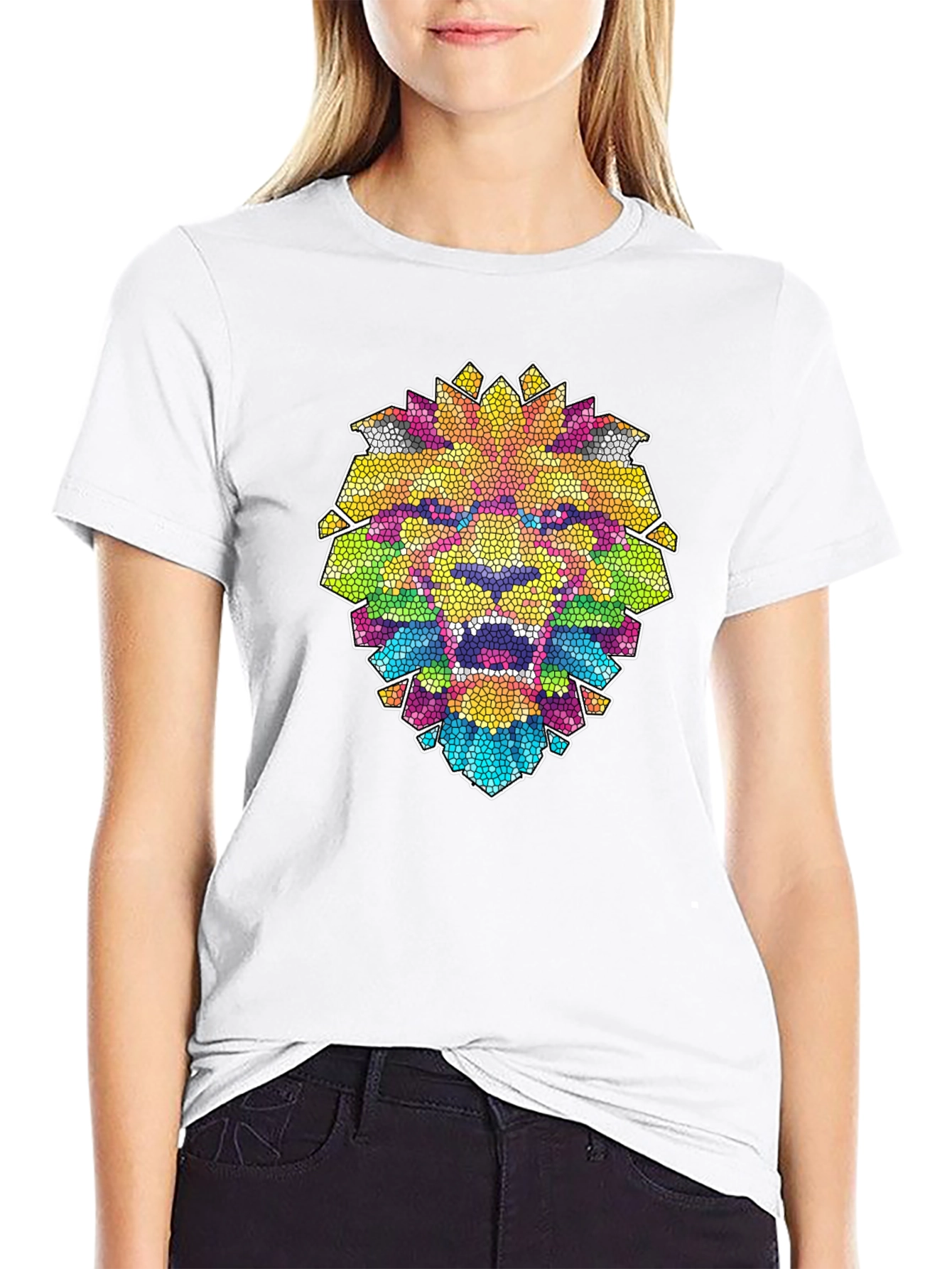 Mosaic Lion Graphic Black T-Shirt