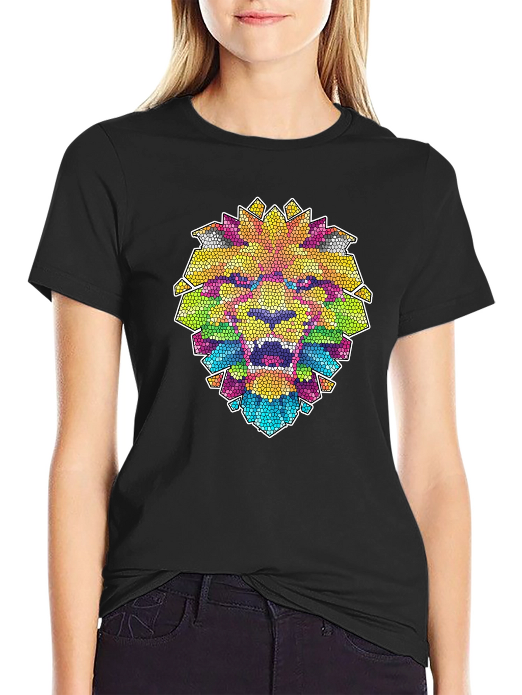 Mosaic Lion Graphic Black T-Shirt
