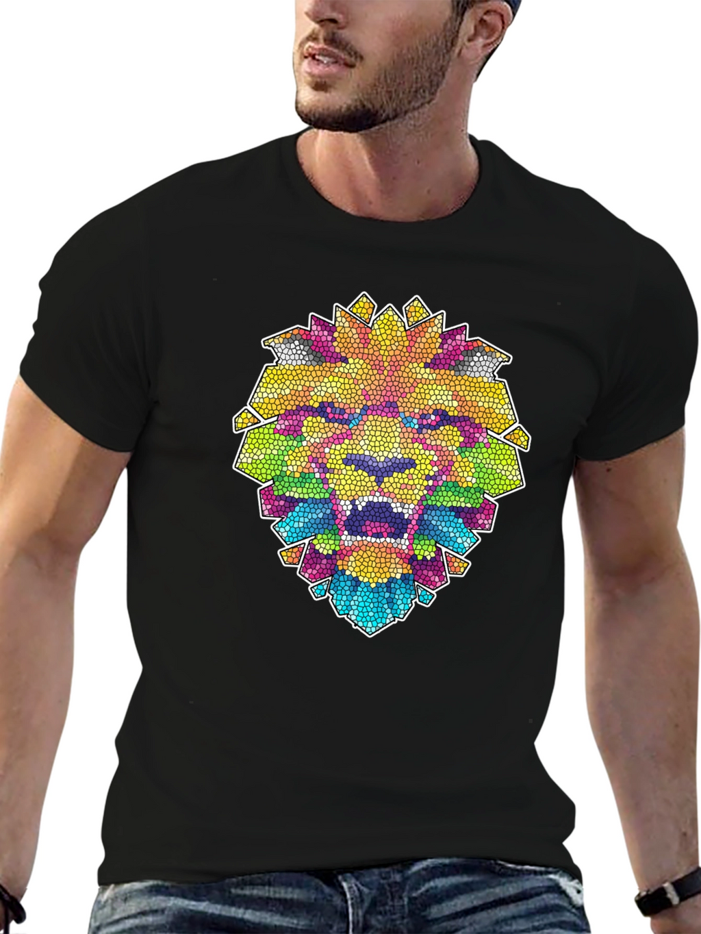 Mosaic Lion Graphic Black T-Shirt