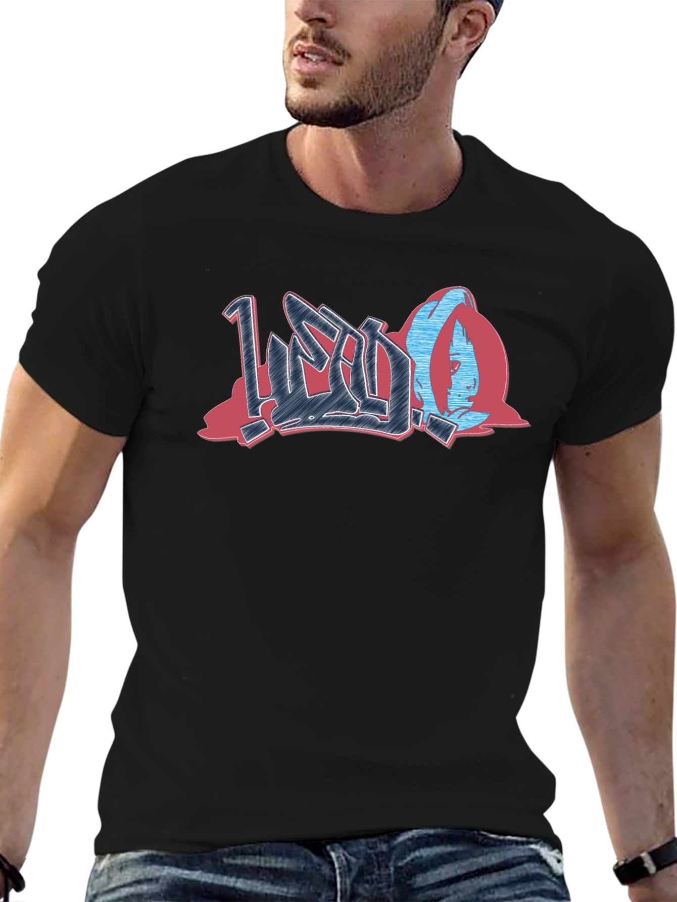 Urban Graffiti Style Graphic Print Black T-Shirt