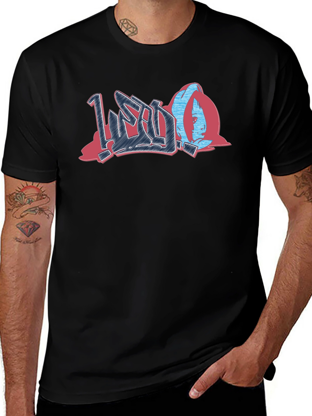 Urban Graffiti Style Graphic Print Black T-Shirt