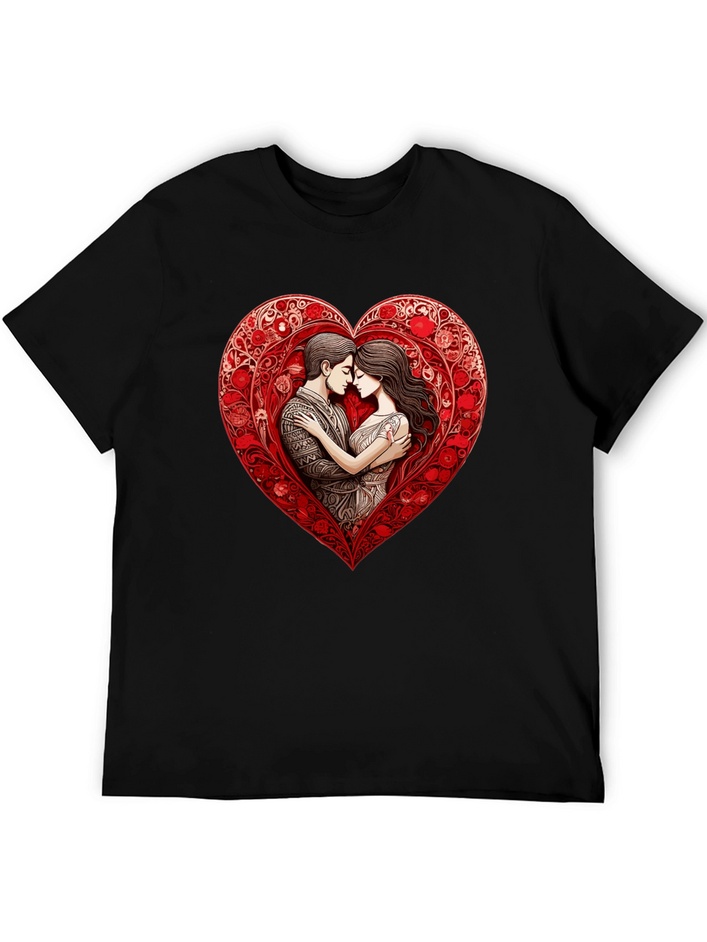 Romantic Couple in Heart T-Shirt - Black