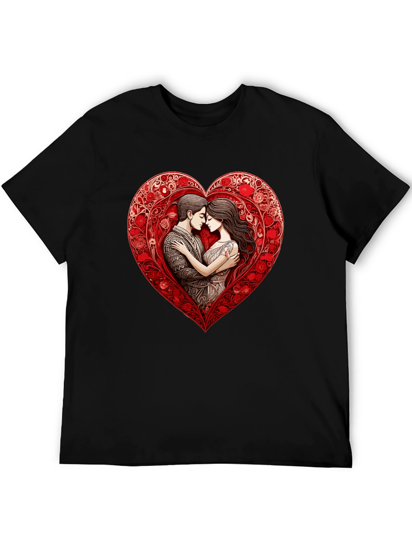 Romantic Couple in Heart T-Shirt - Black