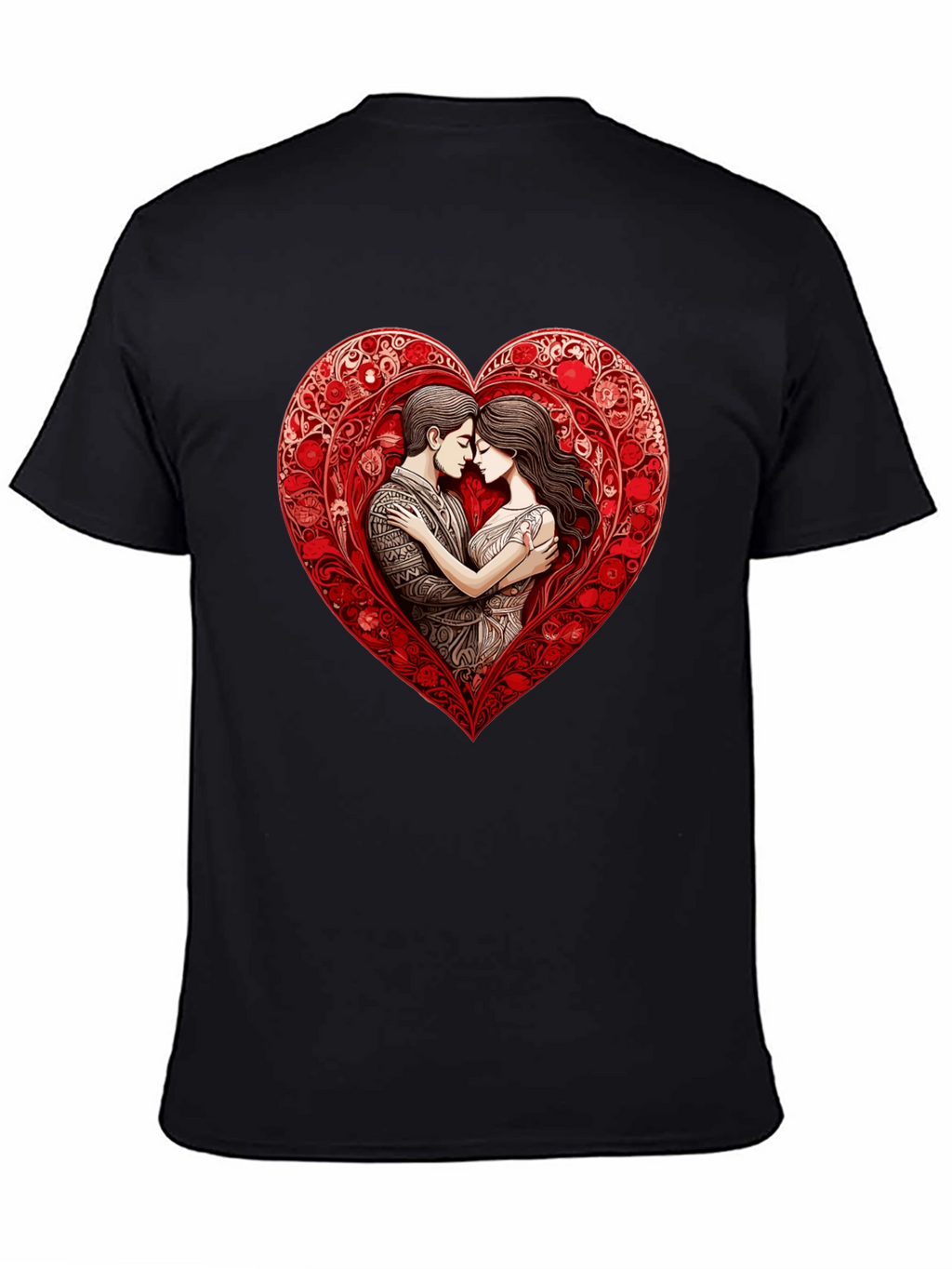 Romantic Couple in Heart T-Shirt - Black