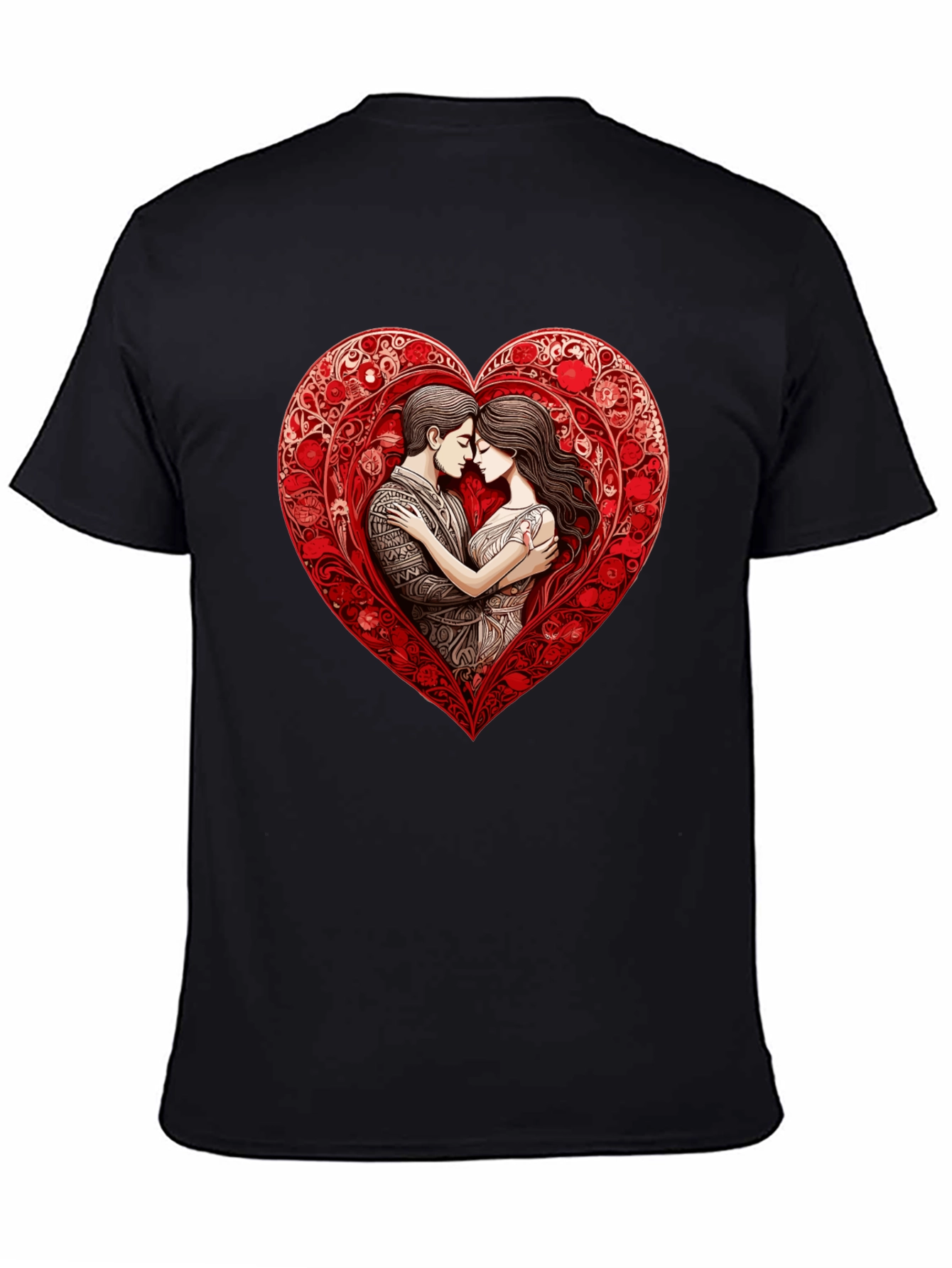 Romantic Couple in Heart T-Shirt - Black