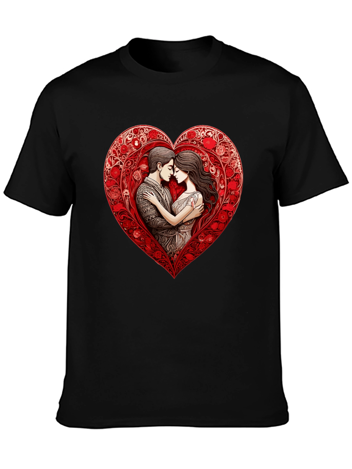 Romantic Couple in Heart T-Shirt - Black