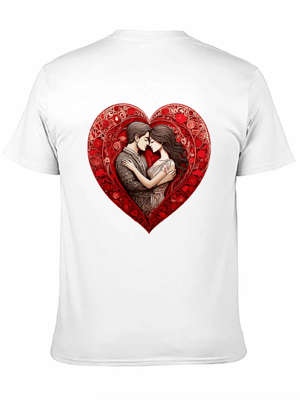 Romantic Couple in Heart T-Shirt - Black