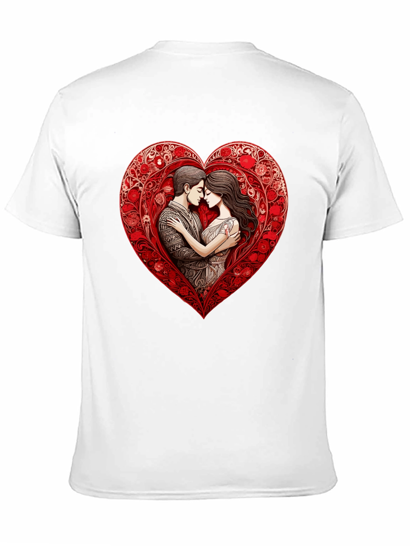 Romantic Couple in Heart T-Shirt - Black