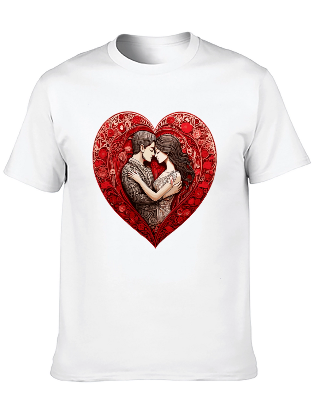 Romantic Couple in Heart T-Shirt - Black