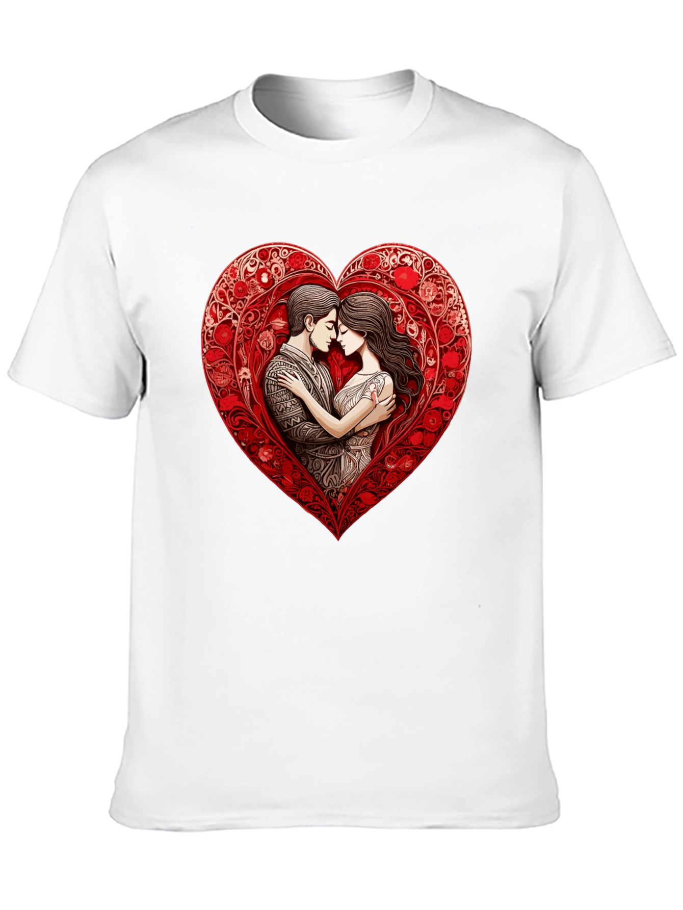Romantic Couple in Heart T-Shirt - Black