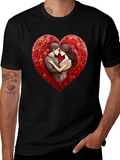 Romantic Couple in Heart T-Shirt - Black