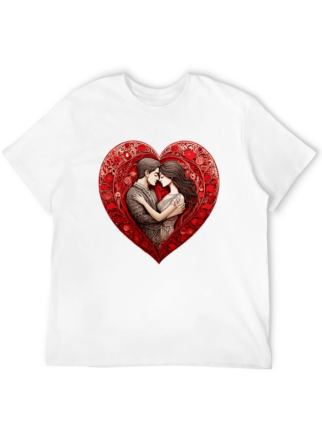 Romantic Couple in Heart T-Shirt - Black
