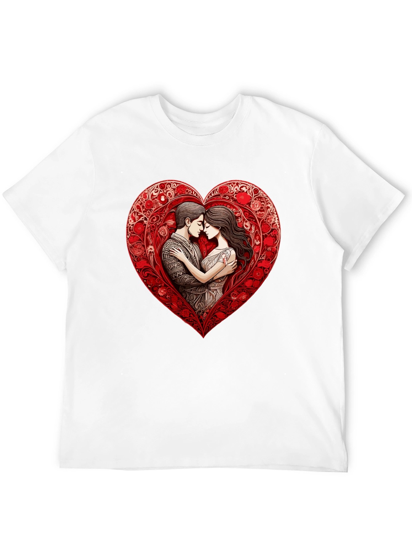 Romantic Couple in Heart T-Shirt - Black