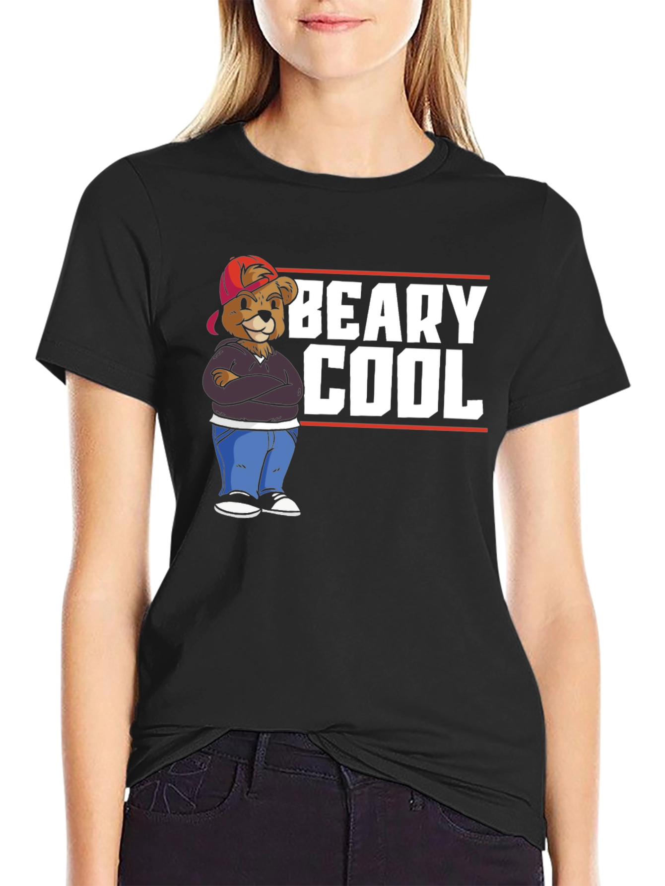 Beary Cool Graphic T-Shirt - Black Cotton Tee