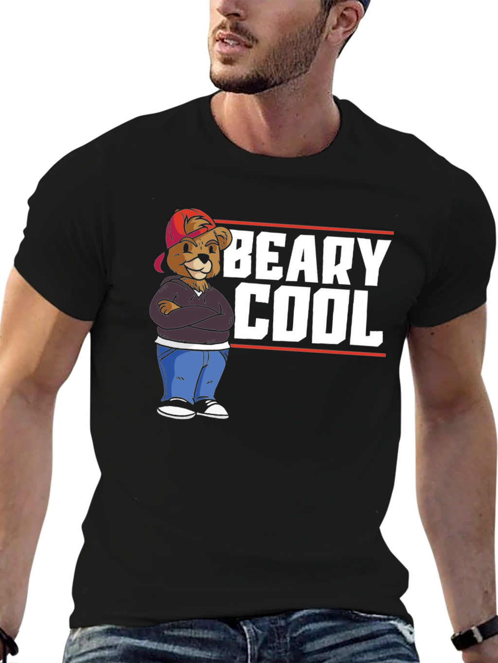 Beary Cool Graphic T-Shirt - Black Cotton Tee