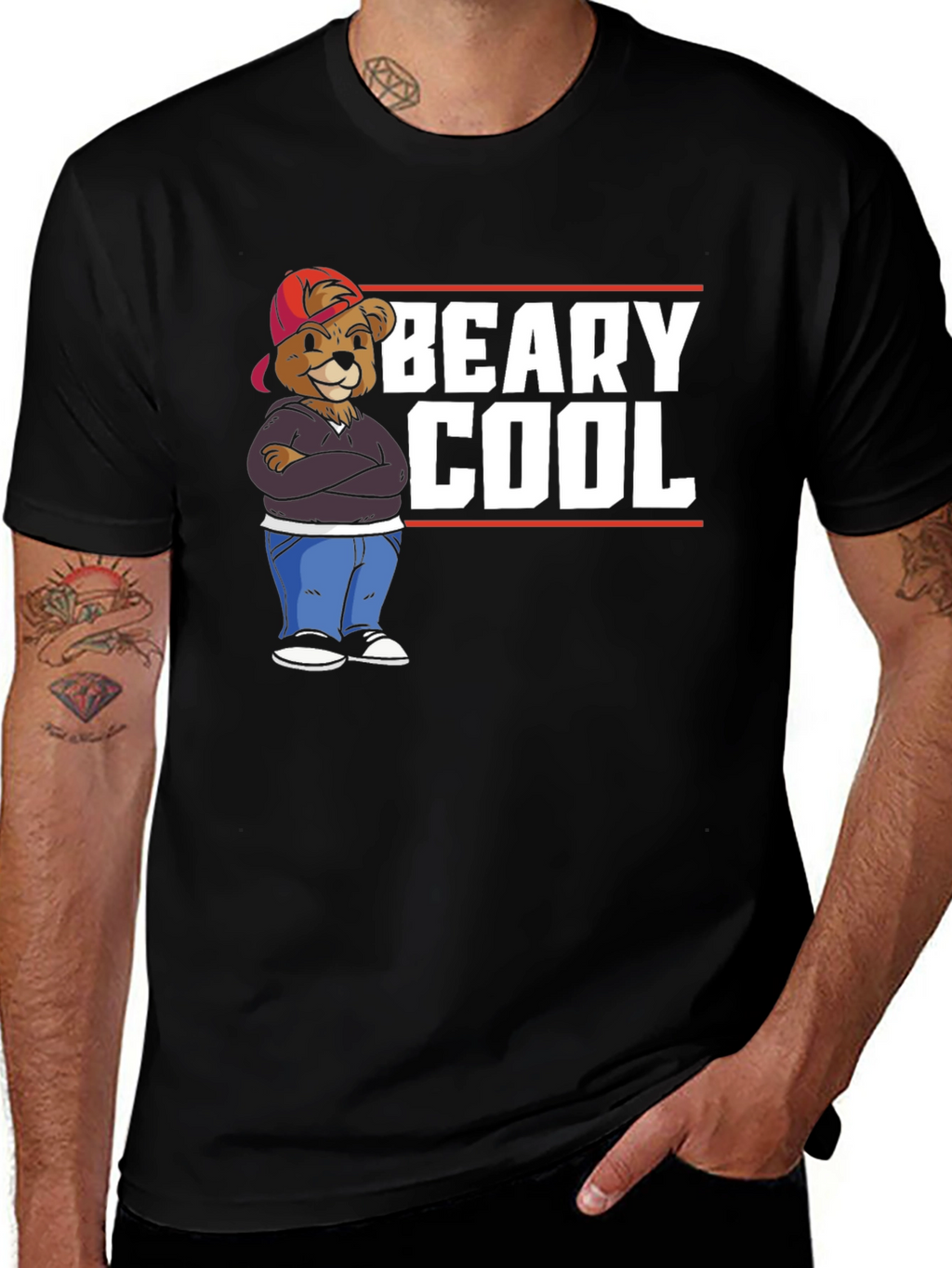 Beary Cool Graphic T-Shirt - Black Cotton Tee