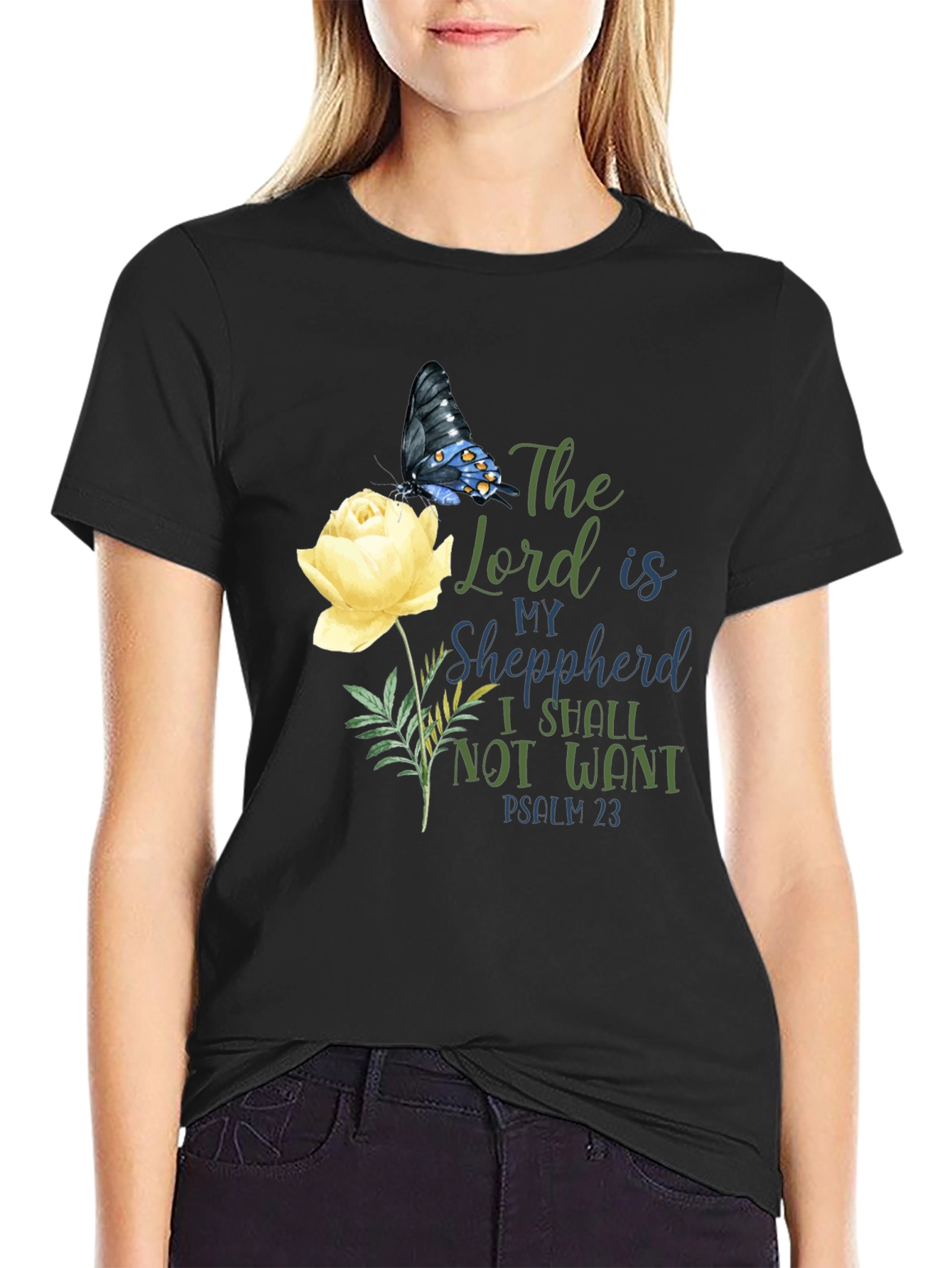 Floral Butterfly Psalm 23 T-Shirt