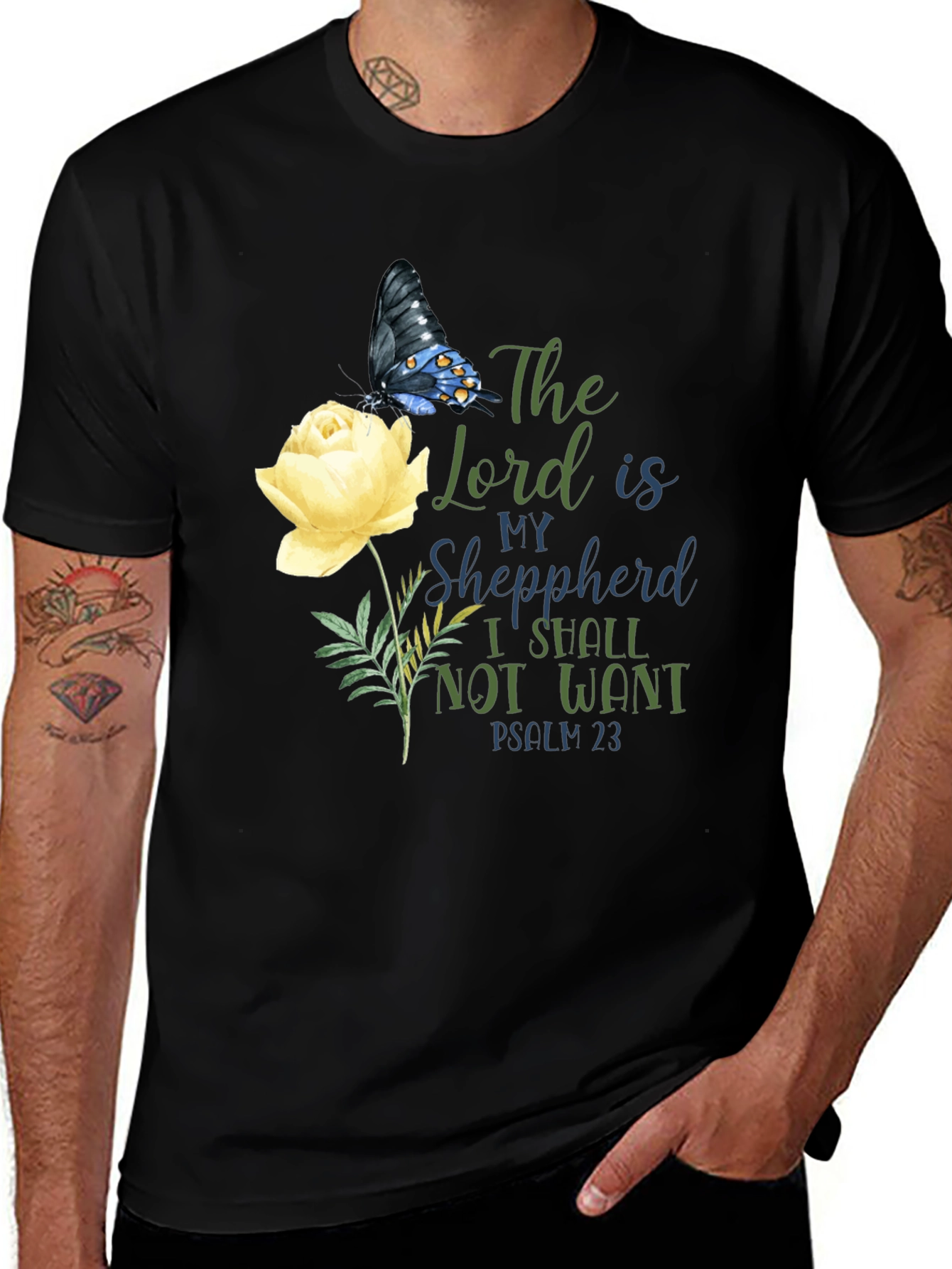 Floral Butterfly Psalm 23 T-Shirt