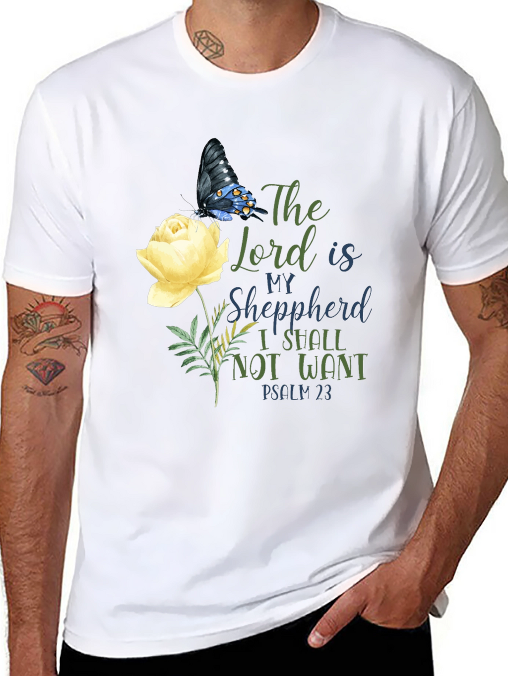 Floral Butterfly Psalm 23 T-Shirt