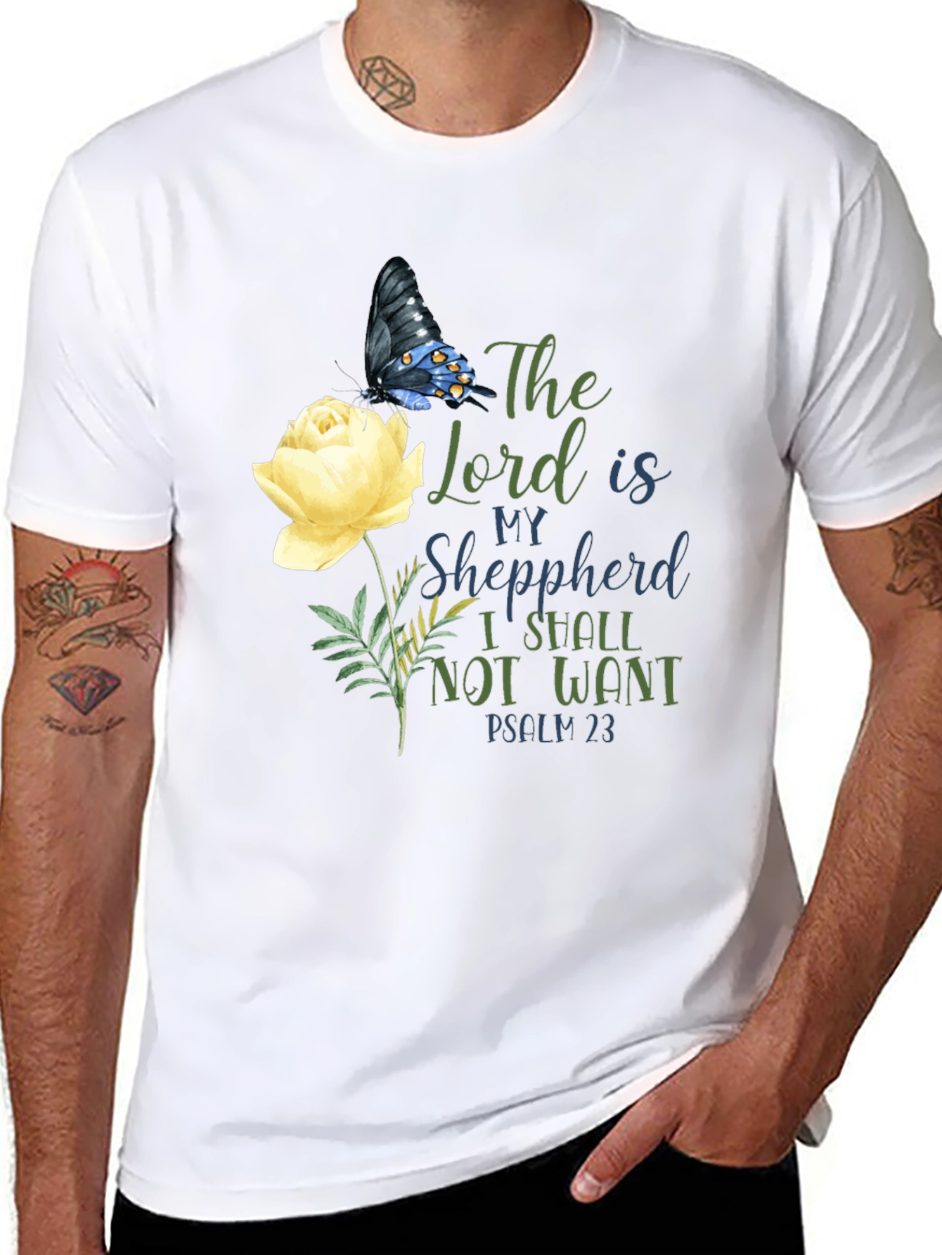Floral Butterfly Psalm 23 T-Shirt