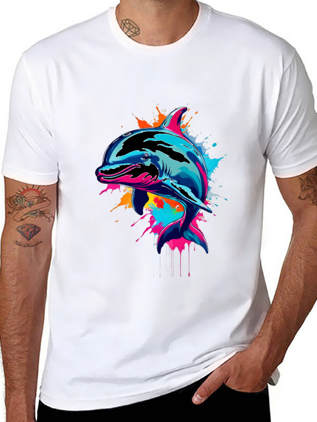 Vibrant Dolphin Graphic Tee - Mens Black T-Shirt