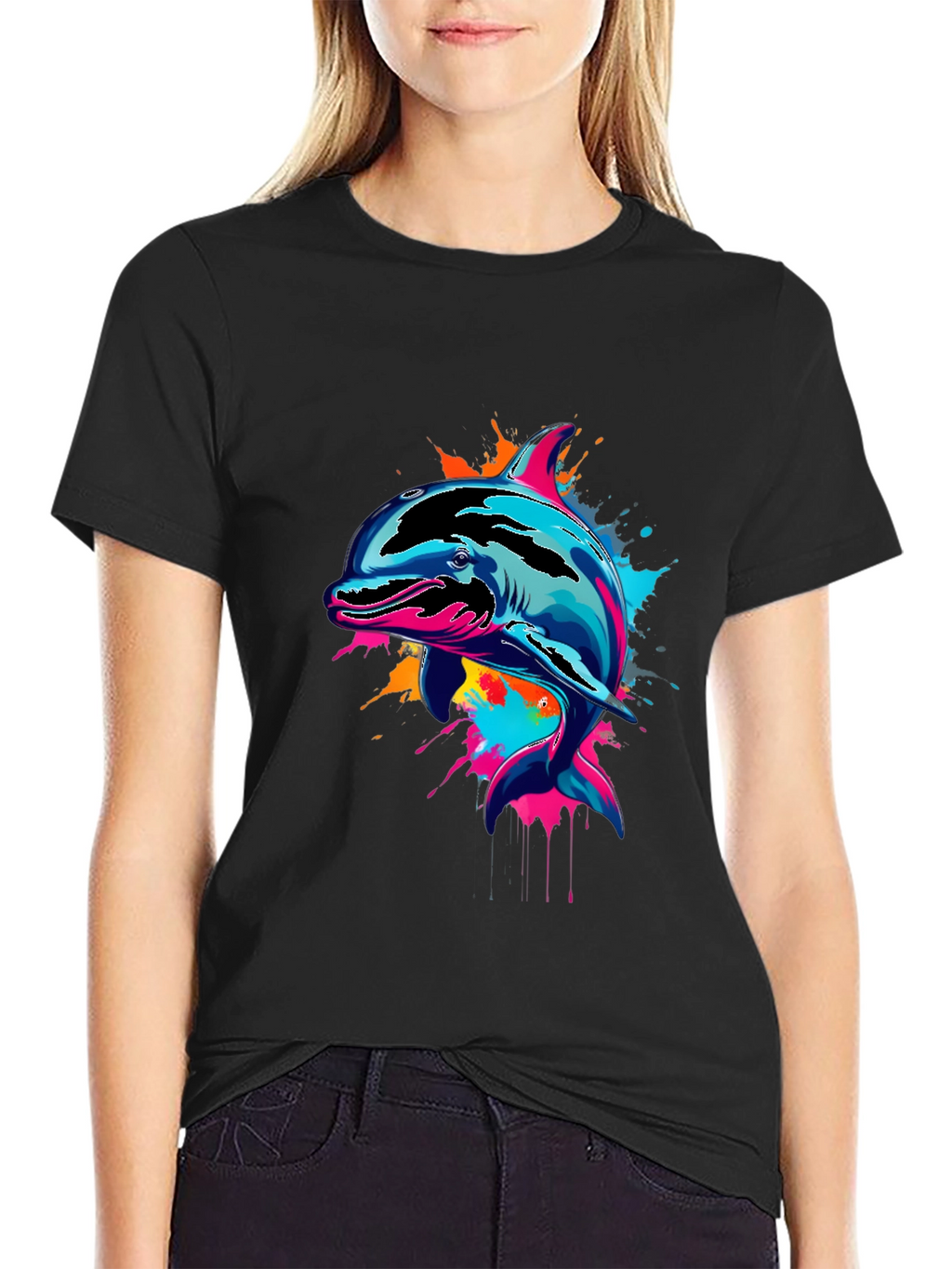 Vibrant Dolphin Graphic Tee - Mens Black T-Shirt