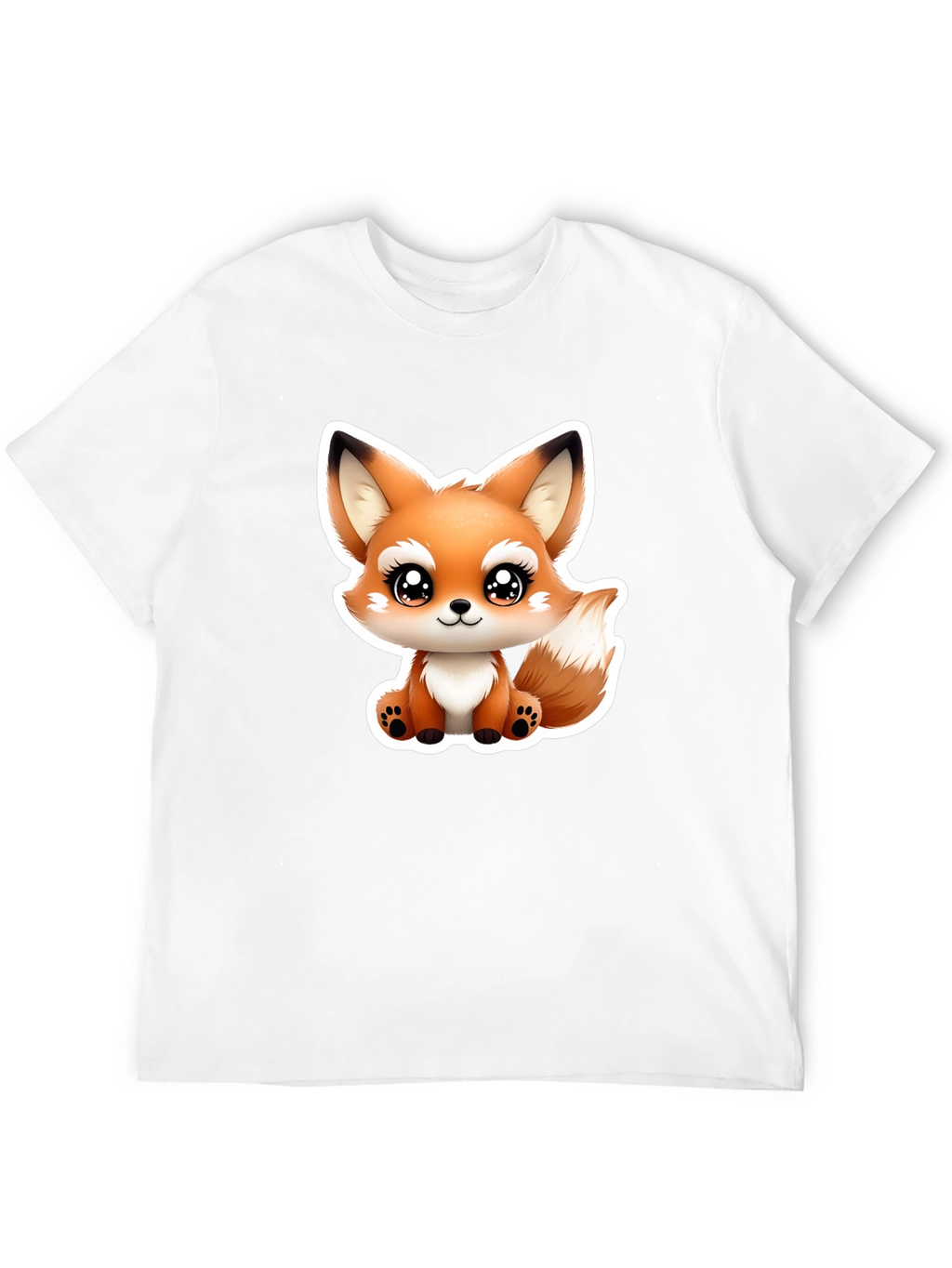 Cute Cartoon Fox Graphic Tee - Black Cotton T-Shirt