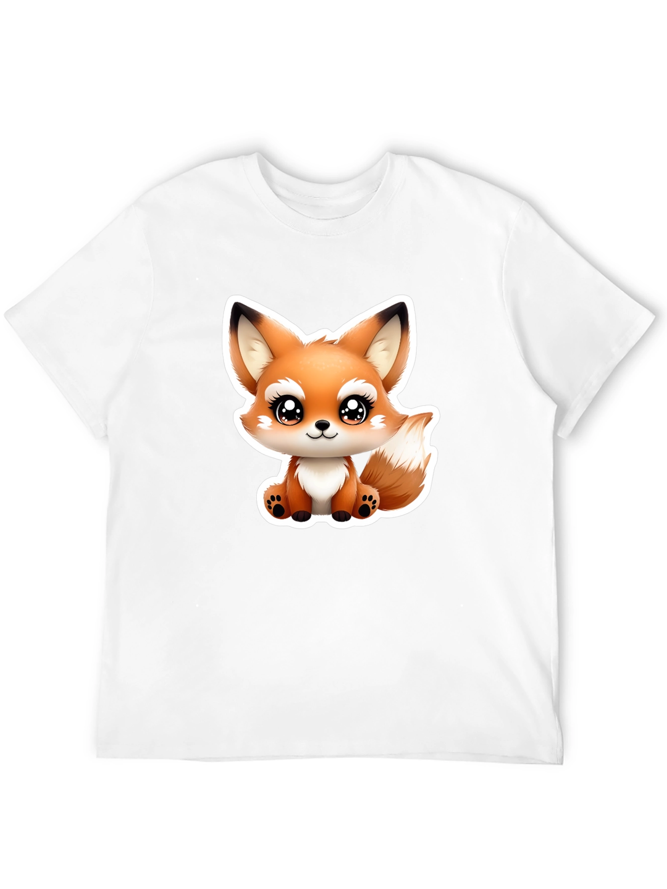 Cute Cartoon Fox Graphic Tee - Black Cotton T-Shirt
