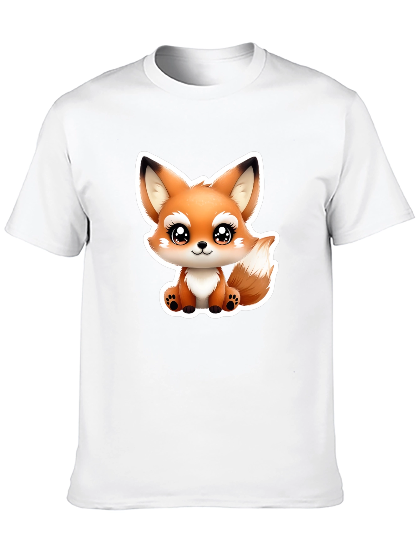 Cute Cartoon Fox Graphic Tee - Black Cotton T-Shirt
