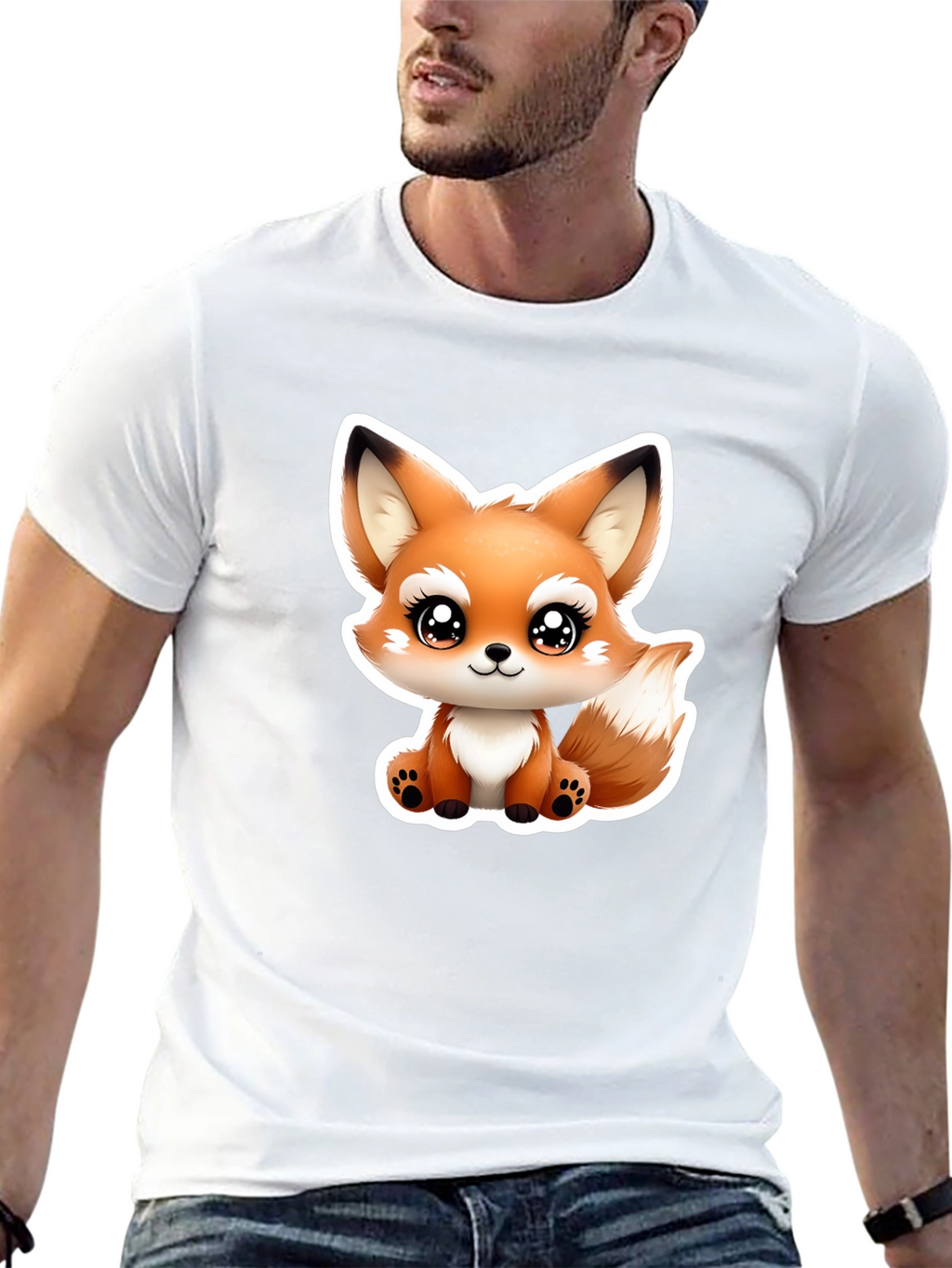 Cute Cartoon Fox Graphic Tee - Black Cotton T-Shirt