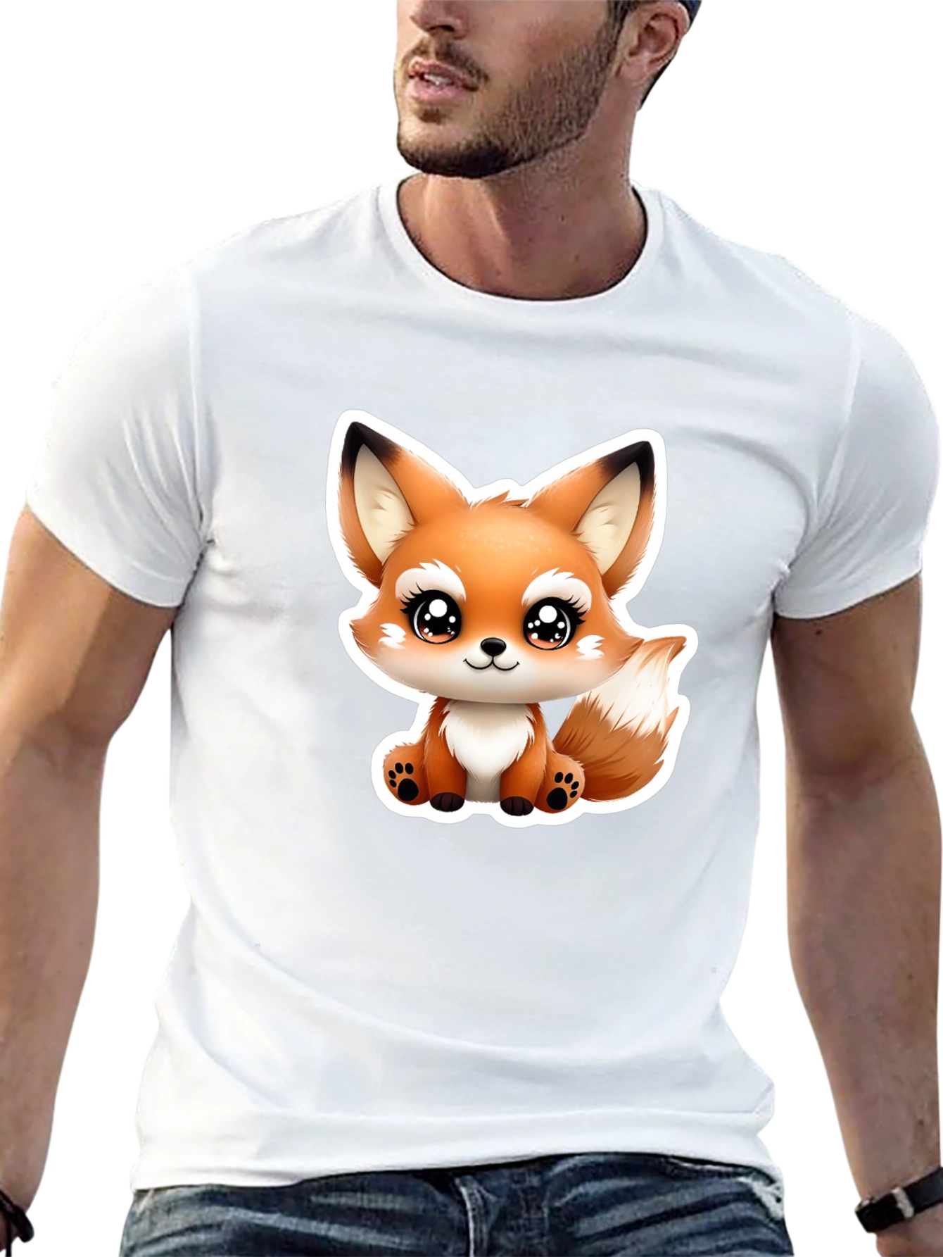 Cute Cartoon Fox Graphic Tee - Black Cotton T-Shirt