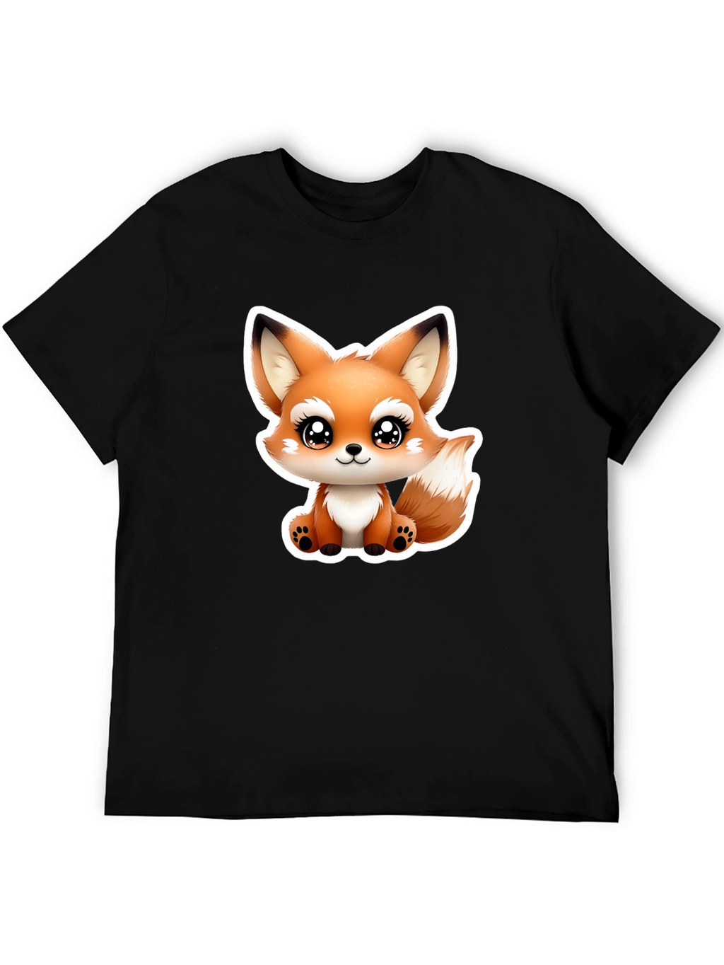 Cute Cartoon Fox Graphic Tee - Black Cotton T-Shirt