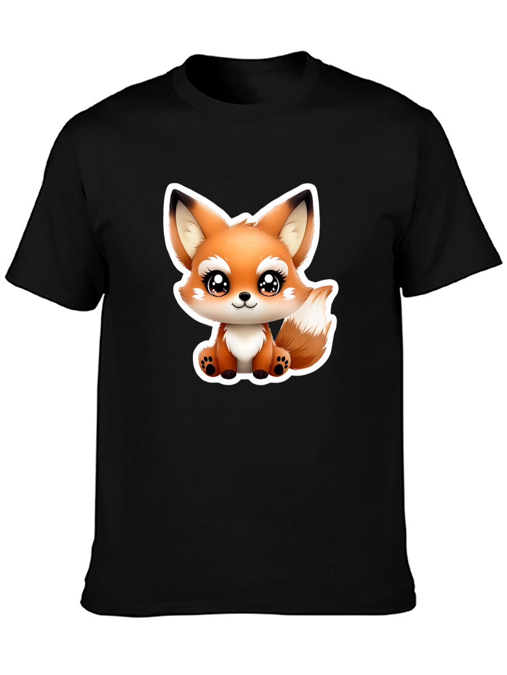Cute Cartoon Fox Graphic Tee - Black Cotton T-Shirt