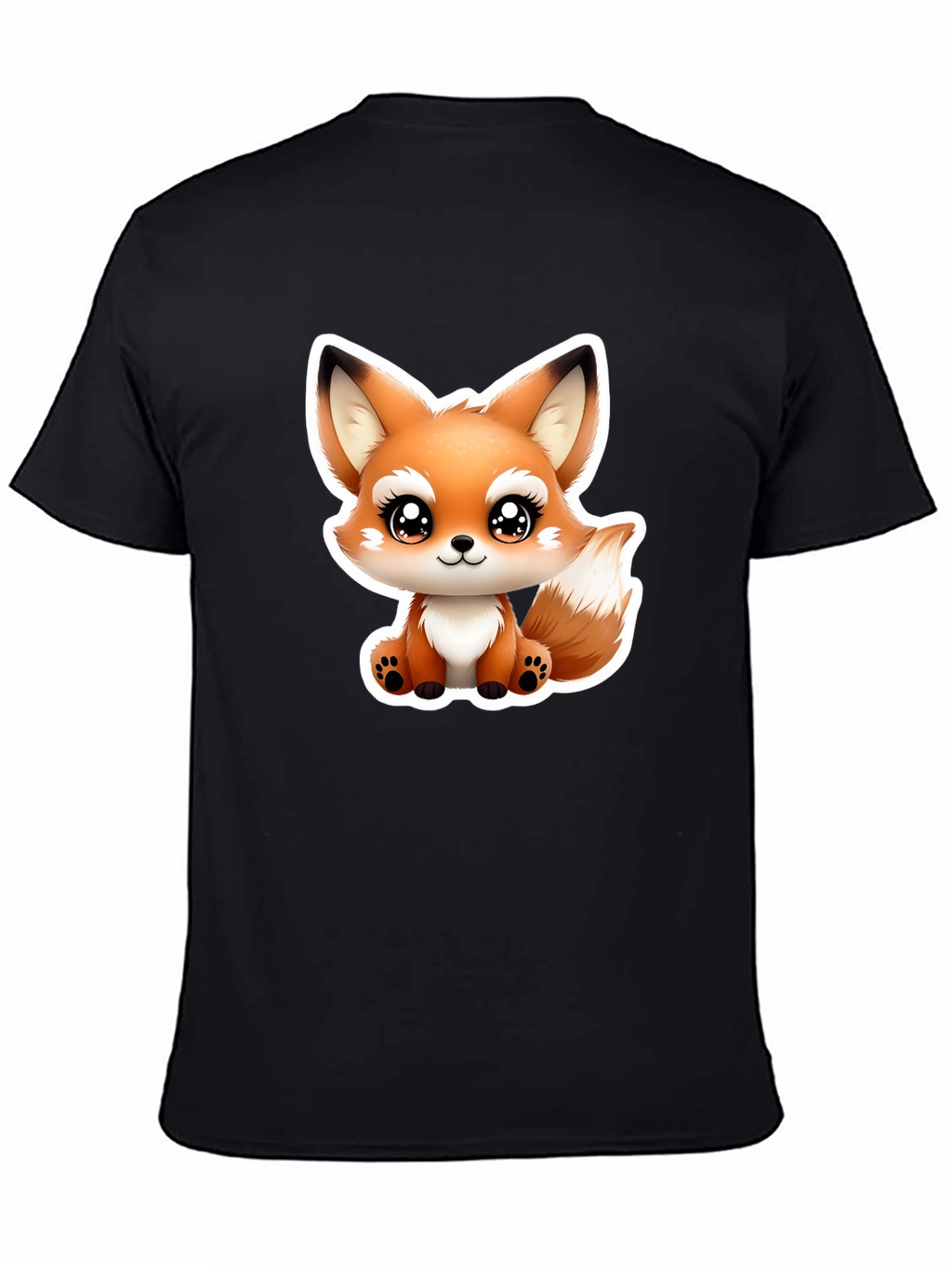 Cute Cartoon Fox Graphic Tee - Black Cotton T-Shirt