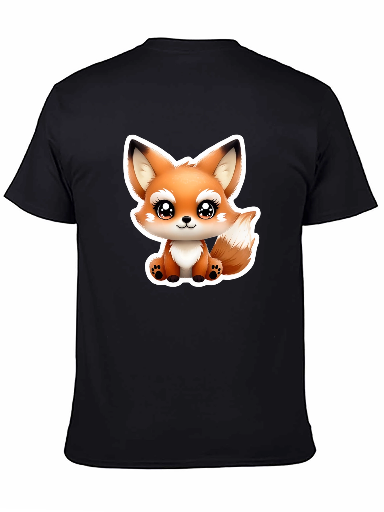 Cute Cartoon Fox Graphic Tee - Black Cotton T-Shirt
