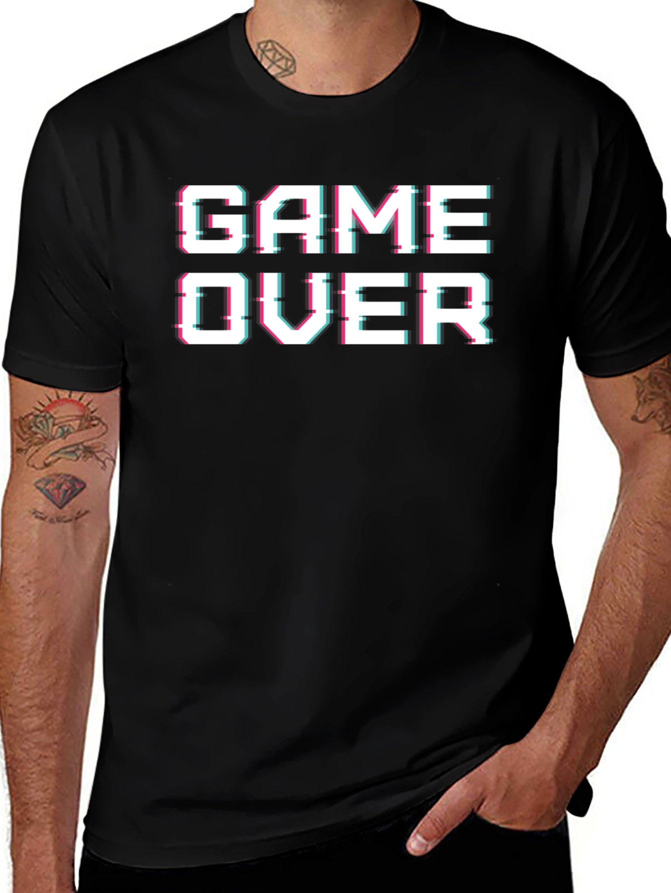 Game Over Glitch Graphic Black T-Shirt