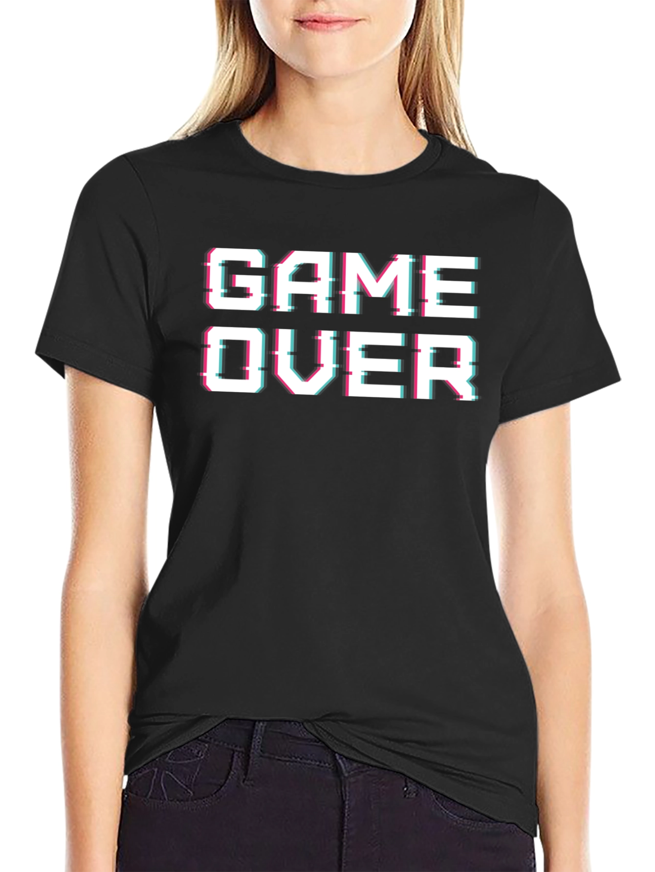 Game Over Glitch Graphic Black T-Shirt