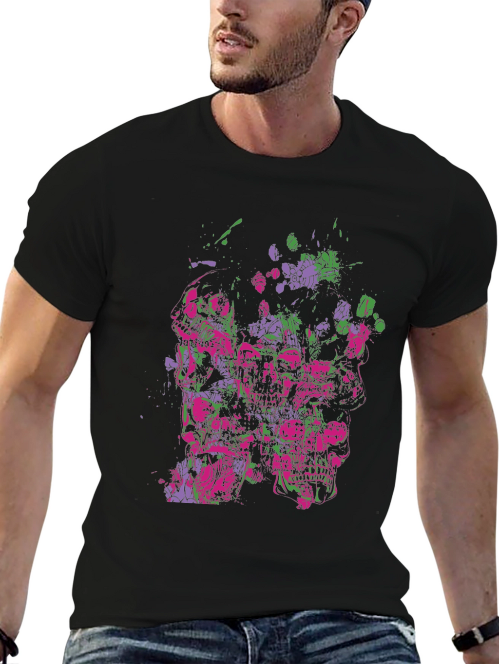 Edgy Skull Graphic Black T-Shirt