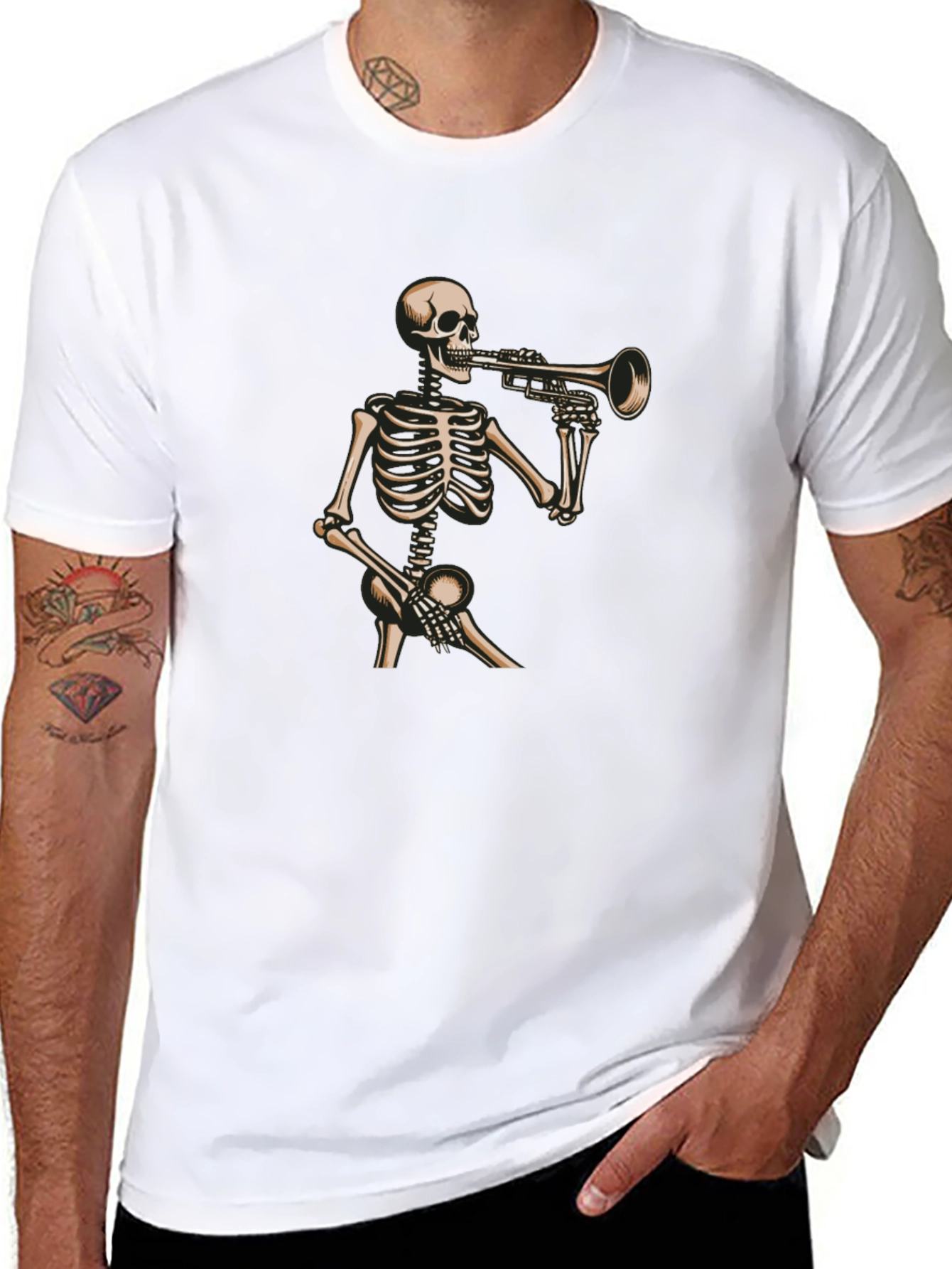 Skeleton Trumpet Player Graphic T-Shirt