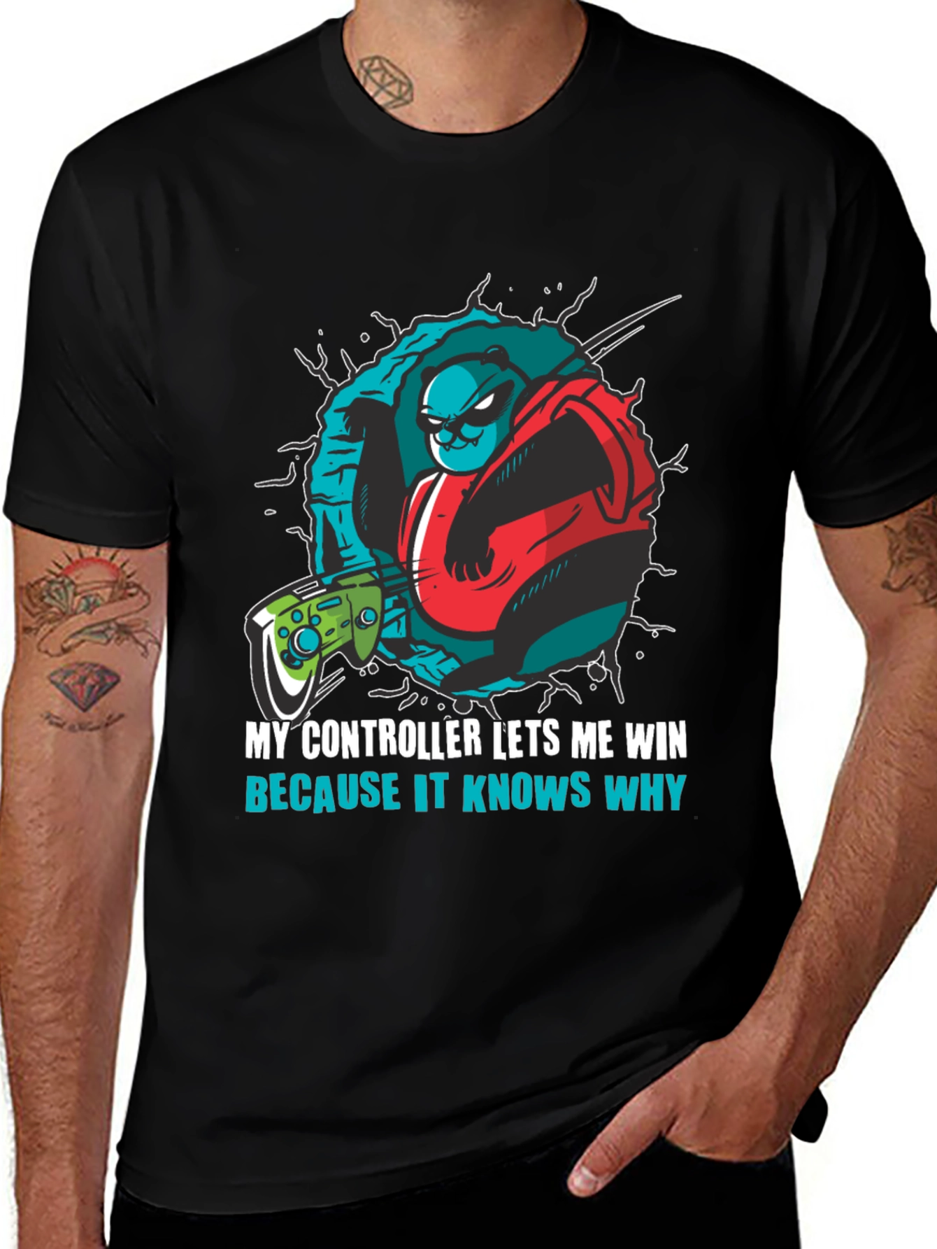 Gamer Panda T-Shirt - My Controller Lets Me Win