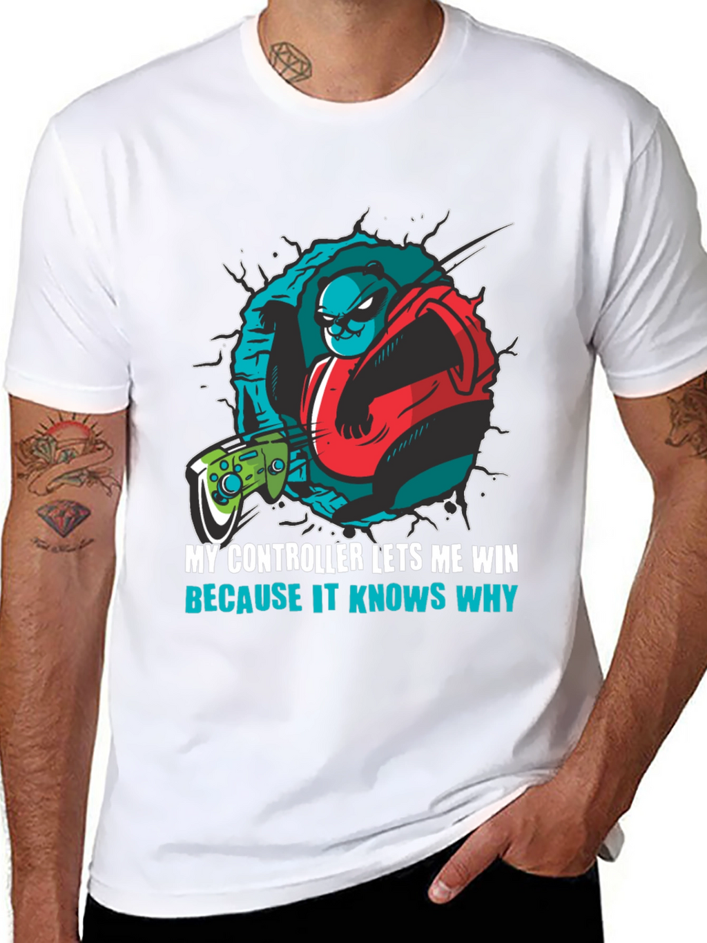 Gamer Panda T-Shirt - My Controller Lets Me Win