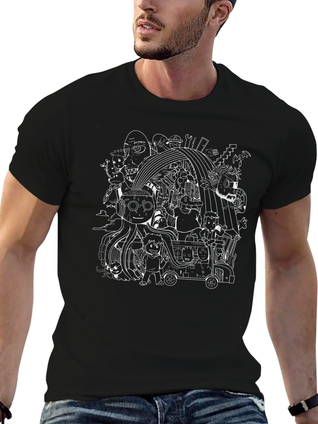 Abstract Doodle Black T-Shirt