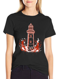 Lighthouse Graphic Tee - Black Cotton T-Shirt