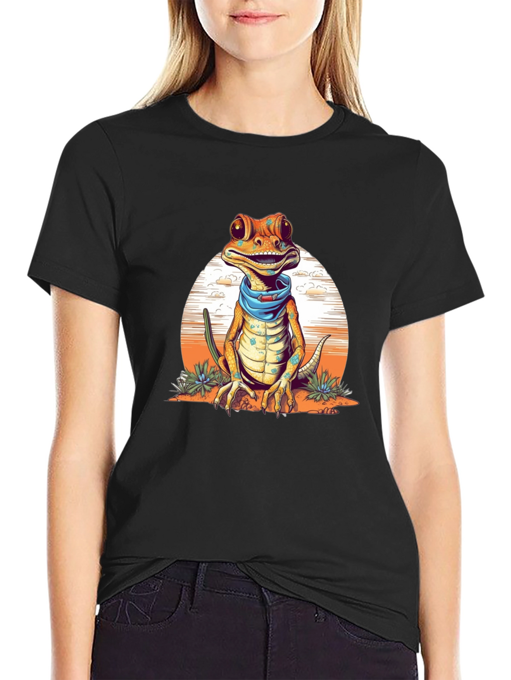 Gecko Bandana T-Shirt - Quirky Reptile Graphic Tee