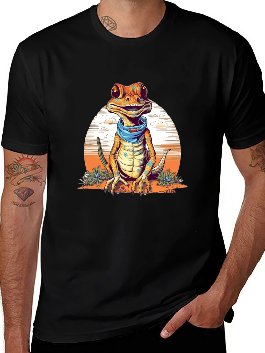 Gecko Bandana T-Shirt - Quirky Reptile Graphic Tee