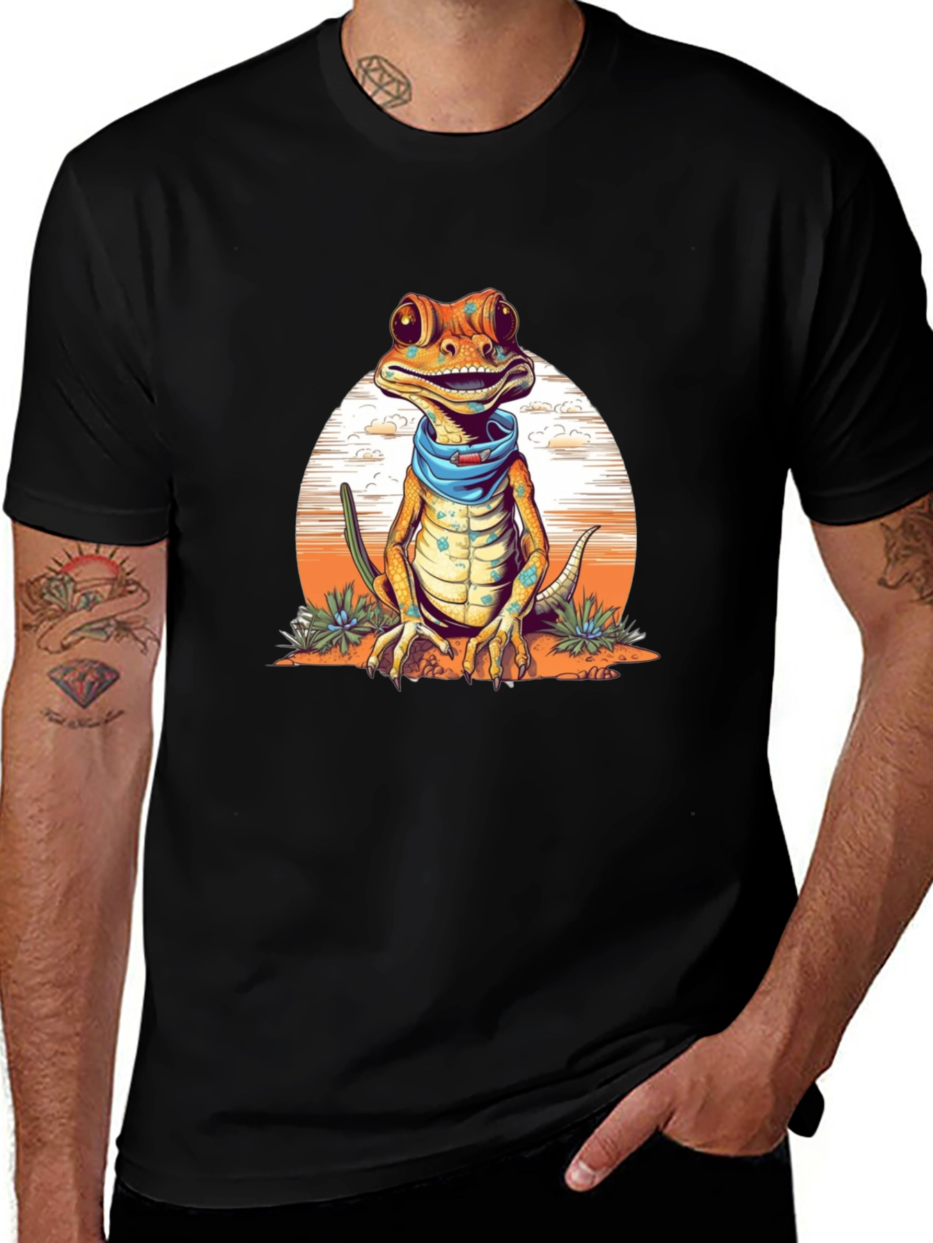 Gecko Bandana T-Shirt - Quirky Reptile Graphic Tee