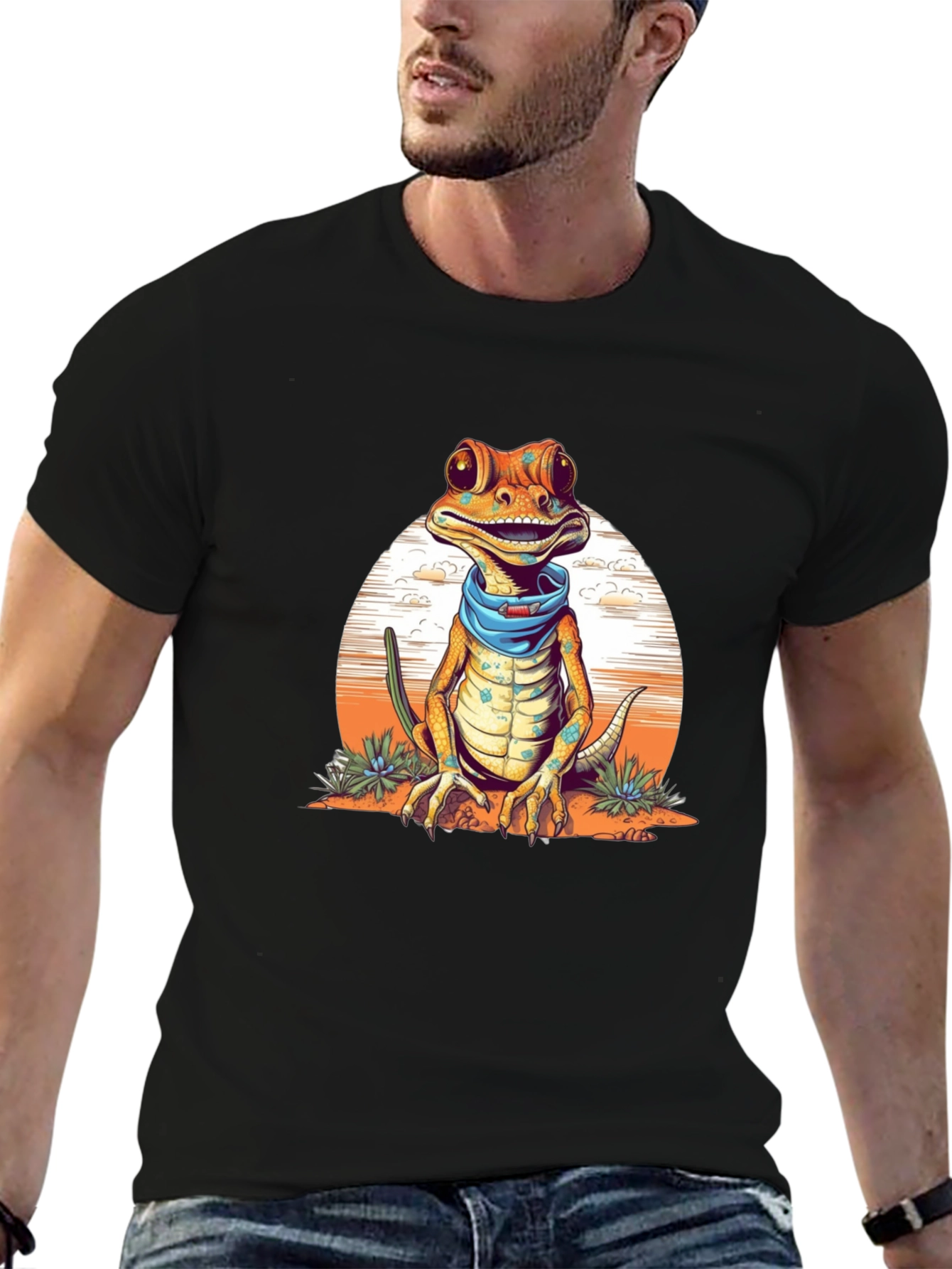Gecko Bandana T-Shirt - Quirky Reptile Graphic Tee