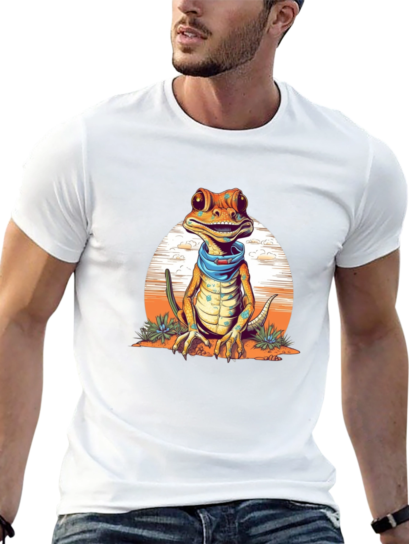 Gecko Bandana T-Shirt - Quirky Reptile Graphic Tee