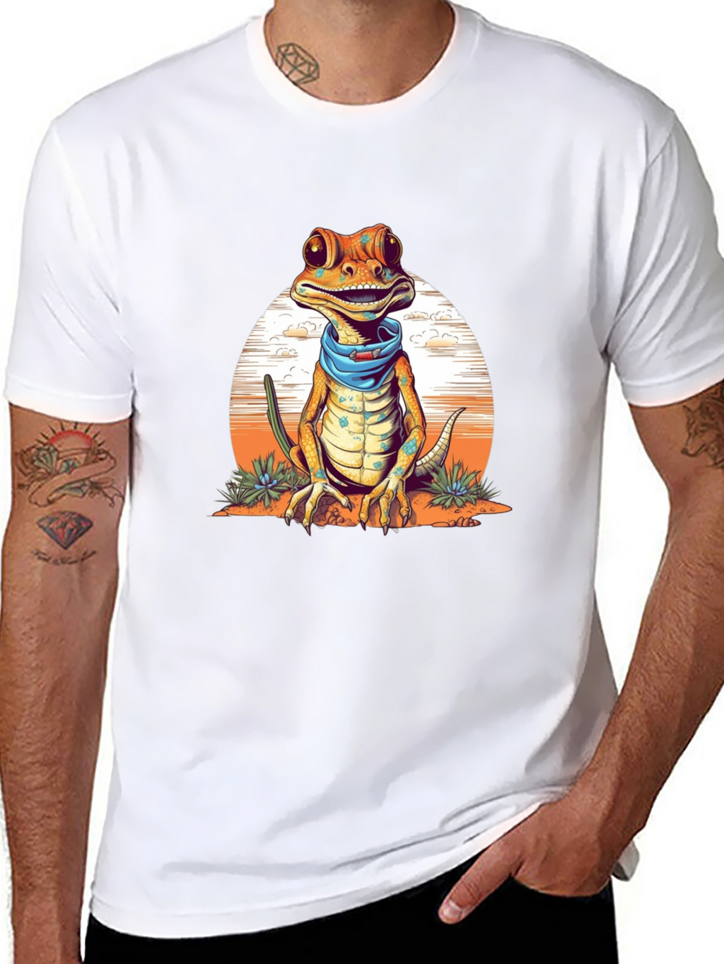 Gecko Bandana T-Shirt - Quirky Reptile Graphic Tee