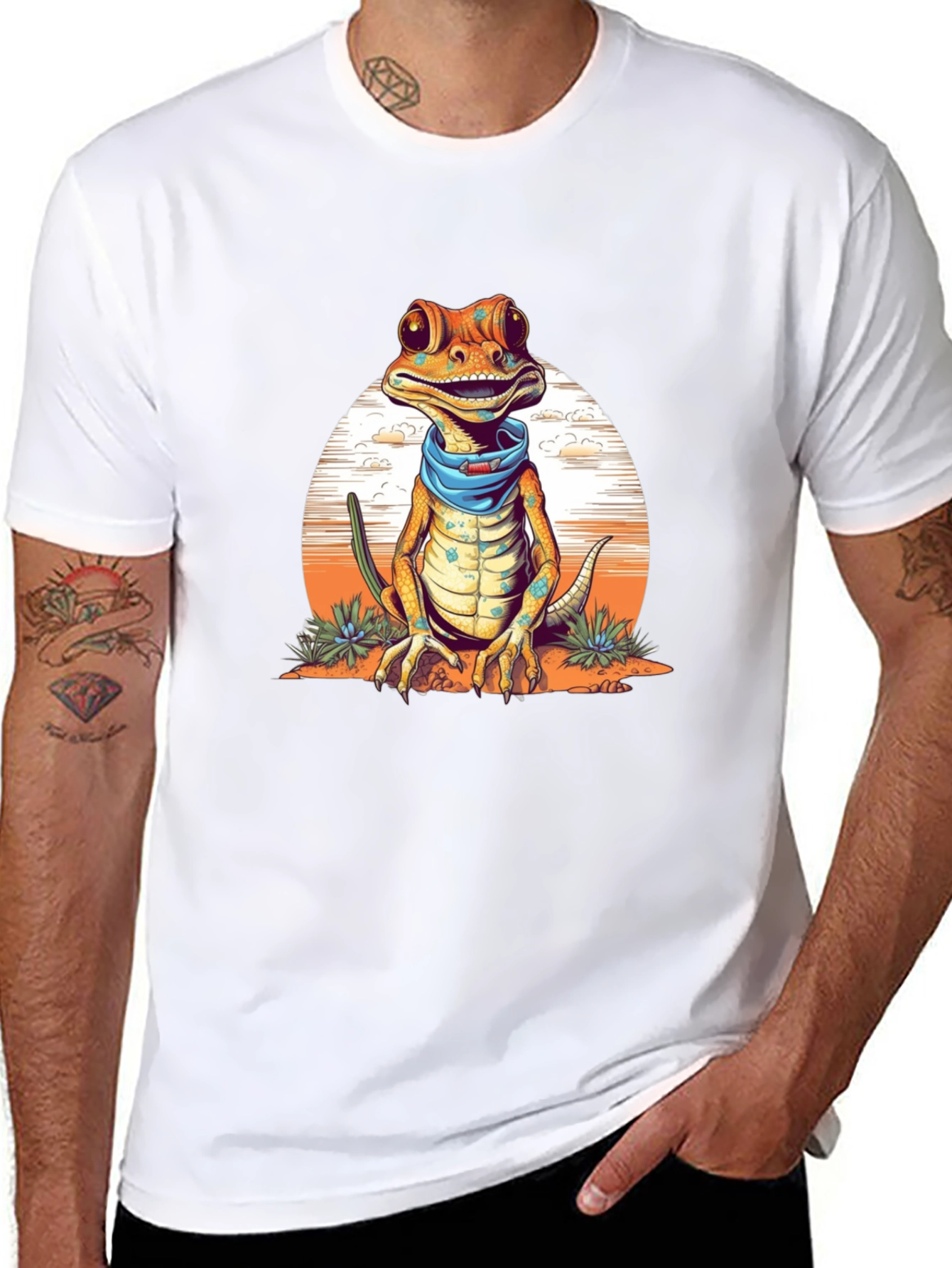 Gecko Bandana T-Shirt - Quirky Reptile Graphic Tee